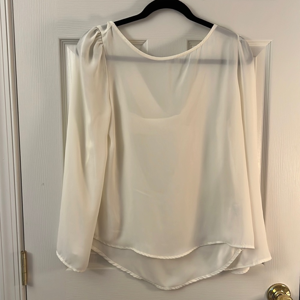 Tobi Ivory Long-sleeved Etherial Cross-Back Top - Size M